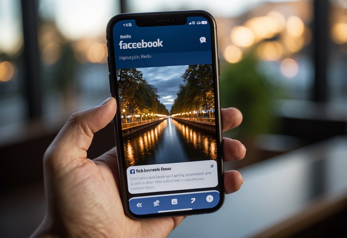 A smartphone displaying Facebook Reels with various content ideas on the screen